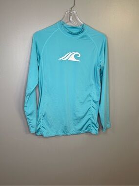 Tesla Gear Women’s Aqua Blue Long Sleeve Rash Guard Swim Shirt UPF Medium